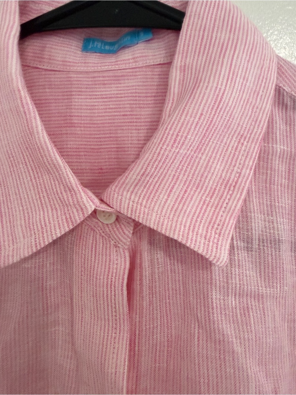 J.McLaughlin Linen Shirt Dress S Pink Stripe Long Sleeve Preppy Resort Wear - Picture 2 of 5